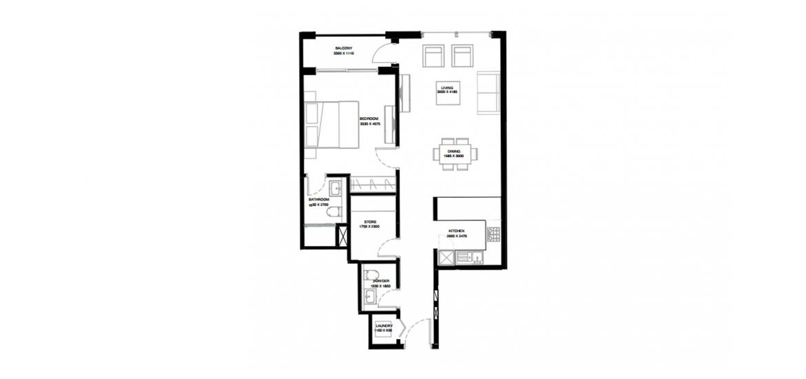 Планировка апартаментов «B» 1 спальня в ЖК CREEK VISTAS GRANDE