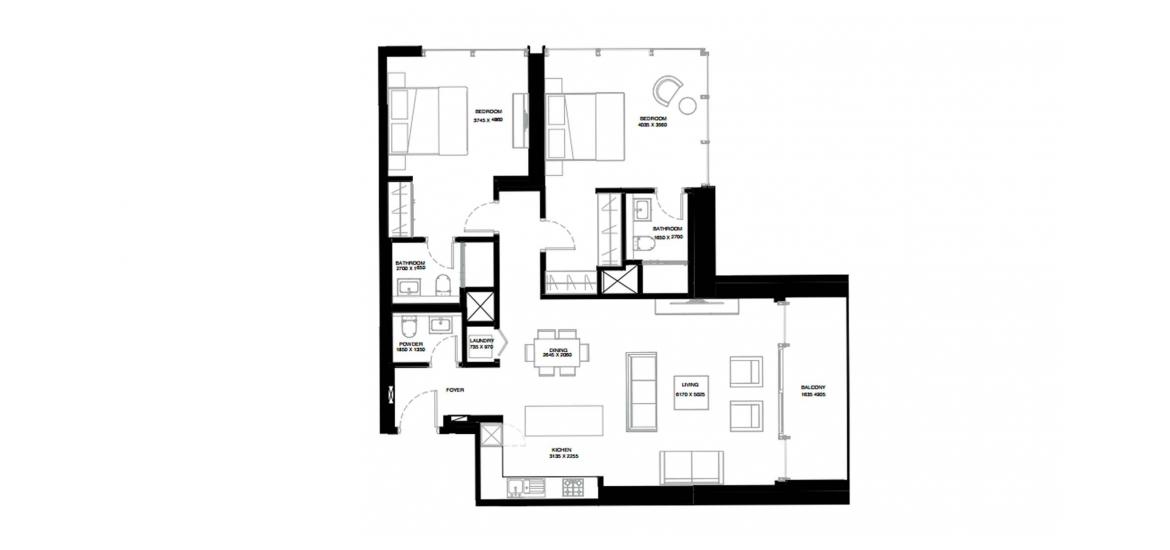Apartment floor plan «C», 2 bedrooms in CREEK VISTAS GRANDE