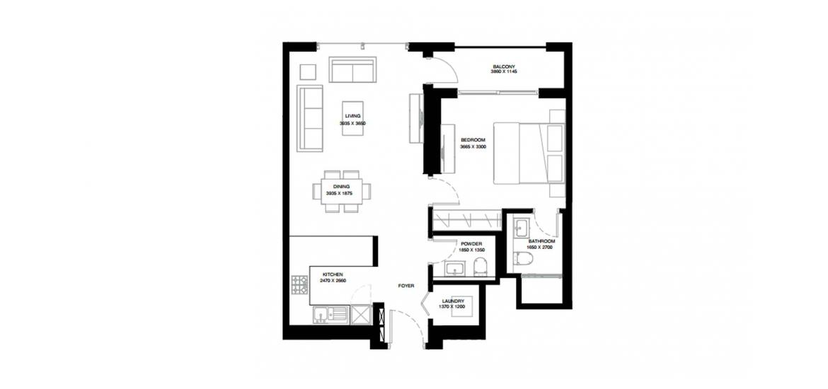 Apartment floor plan «A», 1 bedroom in CREEK VISTAS GRANDE