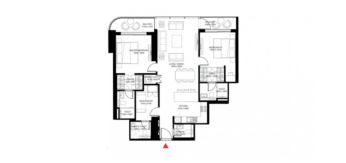 Apartment floor plan «E», 2 bedrooms in THE CREST